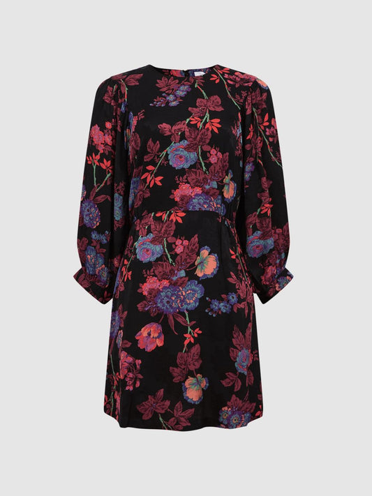 Reiss Dresses | Paulina Fitted Floral Print Mini Dress Black/pink - Women