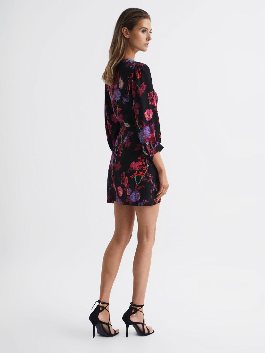 Reiss Dresses | Paulina Fitted Floral Print Mini Dress Black/pink - Women