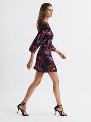 Reiss Dresses | Paulina Fitted Floral Print Mini Dress Black/pink - Women