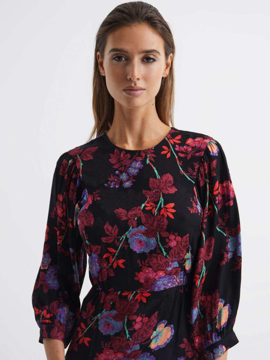 Reiss Dresses | Paulina Fitted Floral Print Mini Dress Black/pink - Women