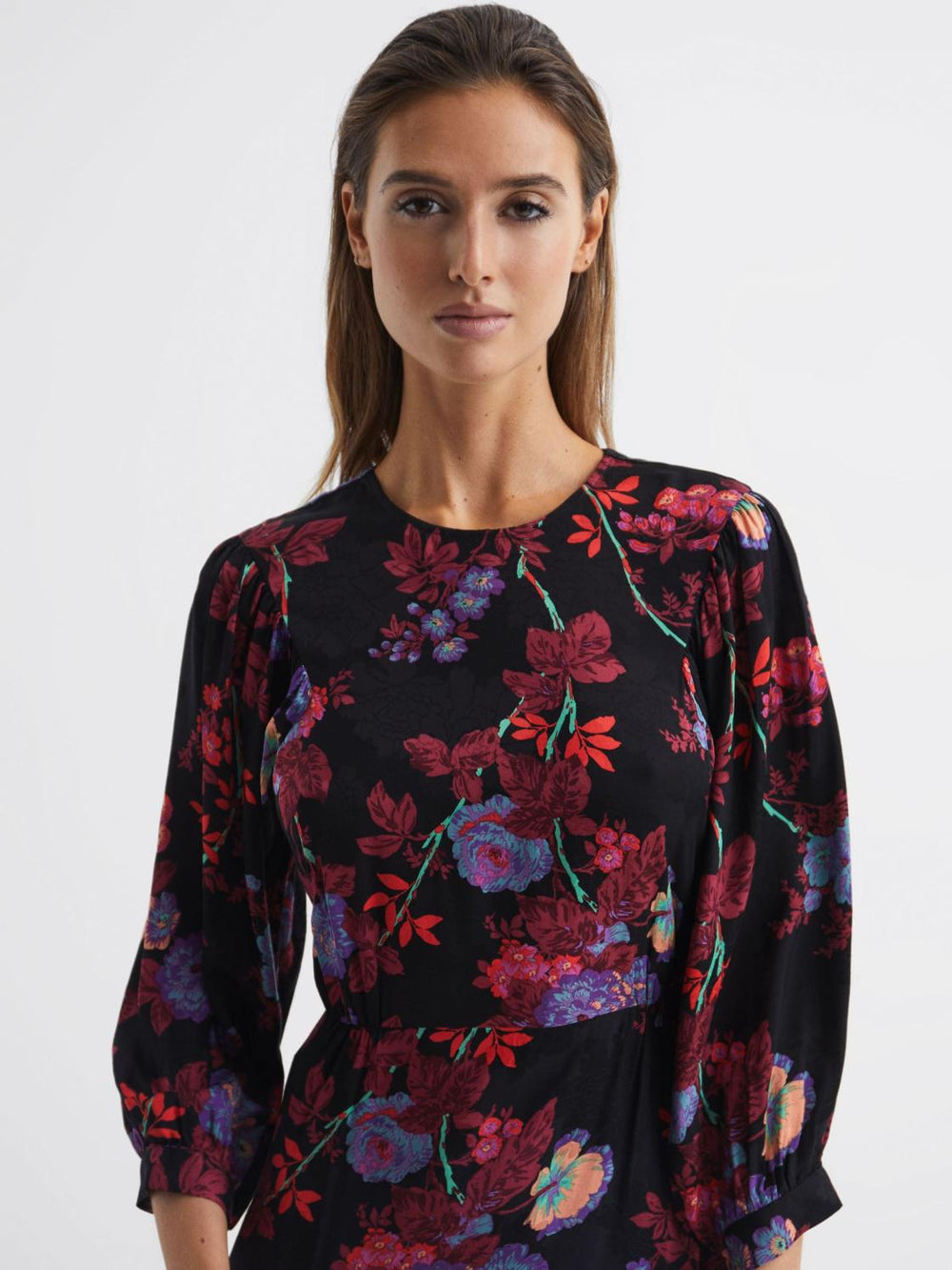Reiss Dresses | Paulina Fitted Floral Print Mini Dress Black/pink - Women