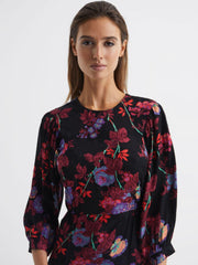 Reiss Dresses | Paulina Fitted Floral Print Mini Dress Black/pink - Women