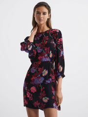 Reiss Dresses | Paulina Fitted Floral Print Mini Dress Black/pink - Women