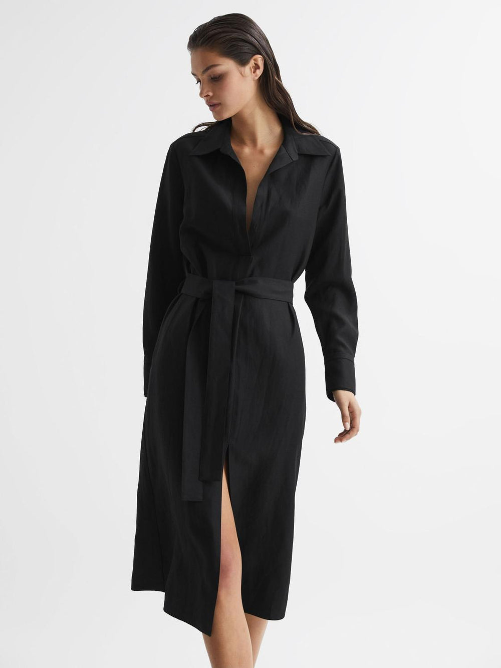 Reiss Dresses | Phoenix Linen Blend Midi Dress Black - Women