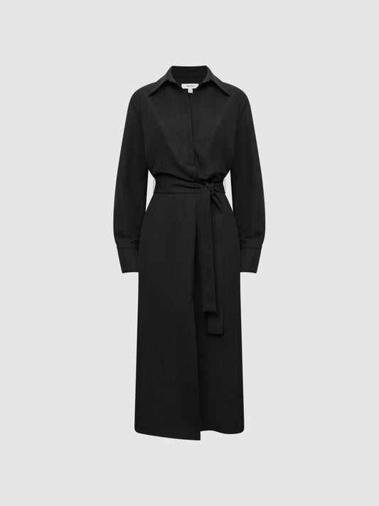 Reiss Dresses | Phoenix Linen Blend Midi Dress Black - Women