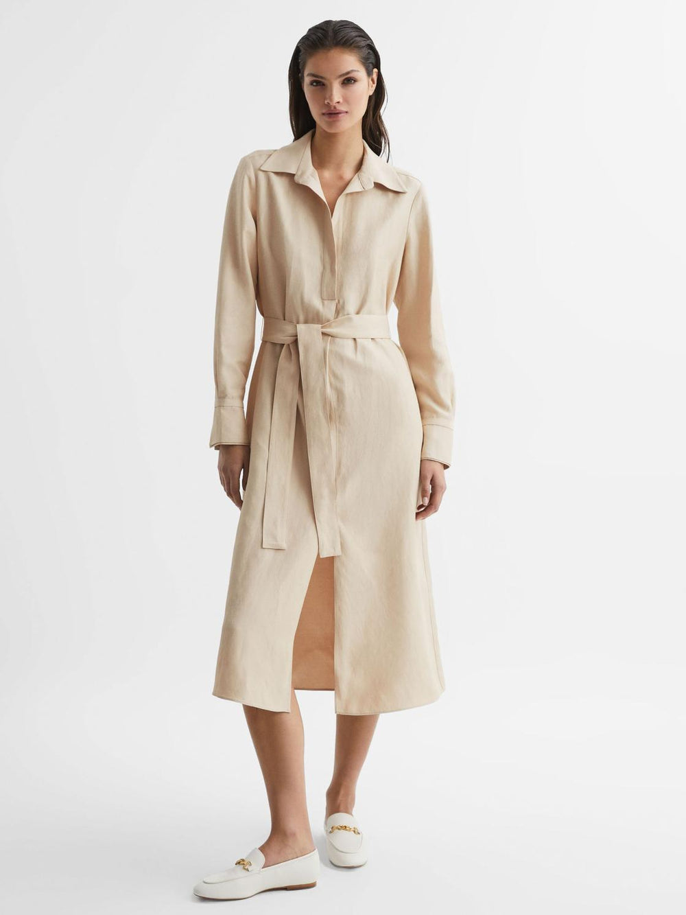 Reiss Dresses | Phoenix Linen Blend Midi Dress Black - Women