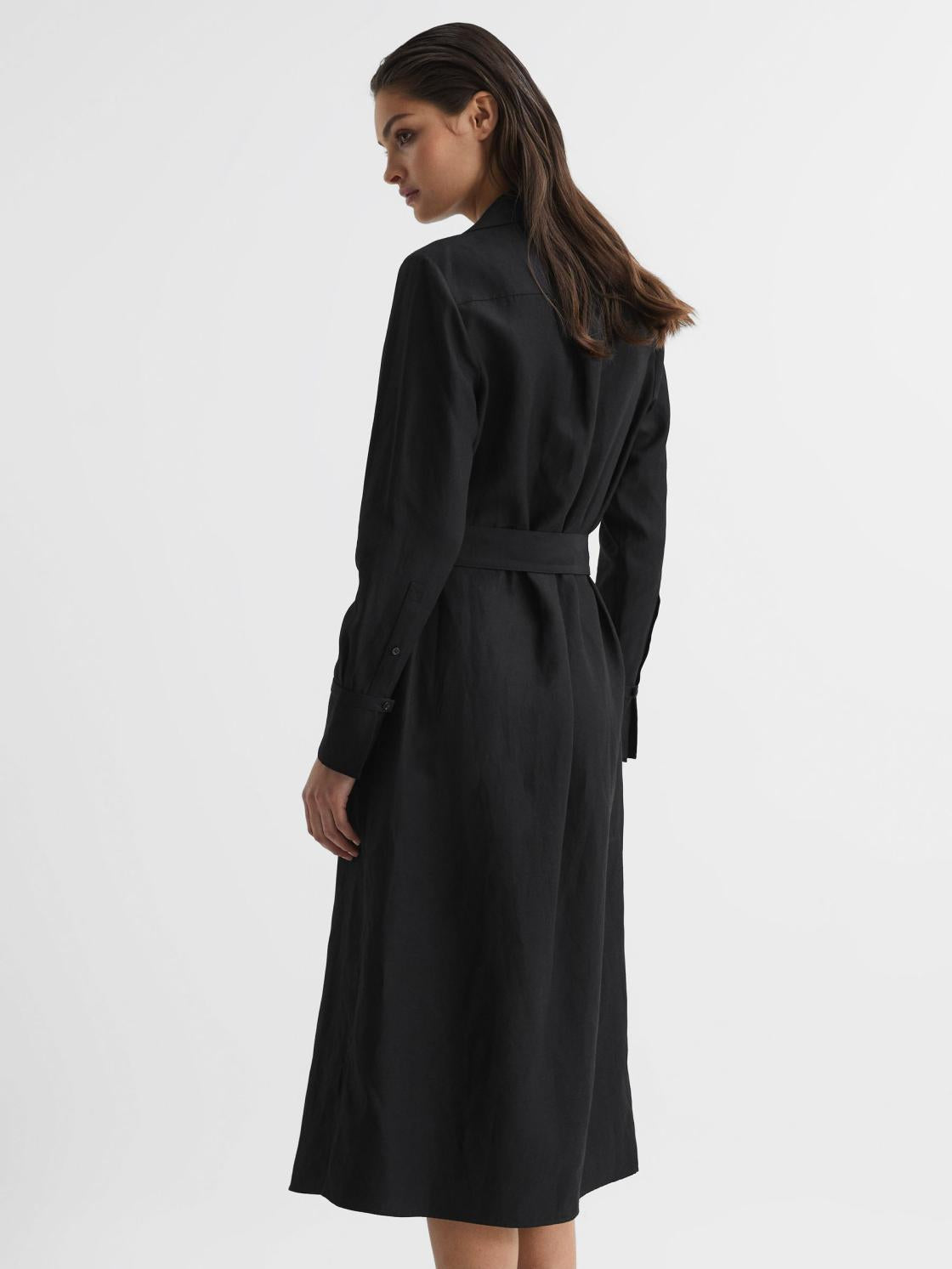 Reiss Dresses | Phoenix Linen Blend Midi Dress Black - Women