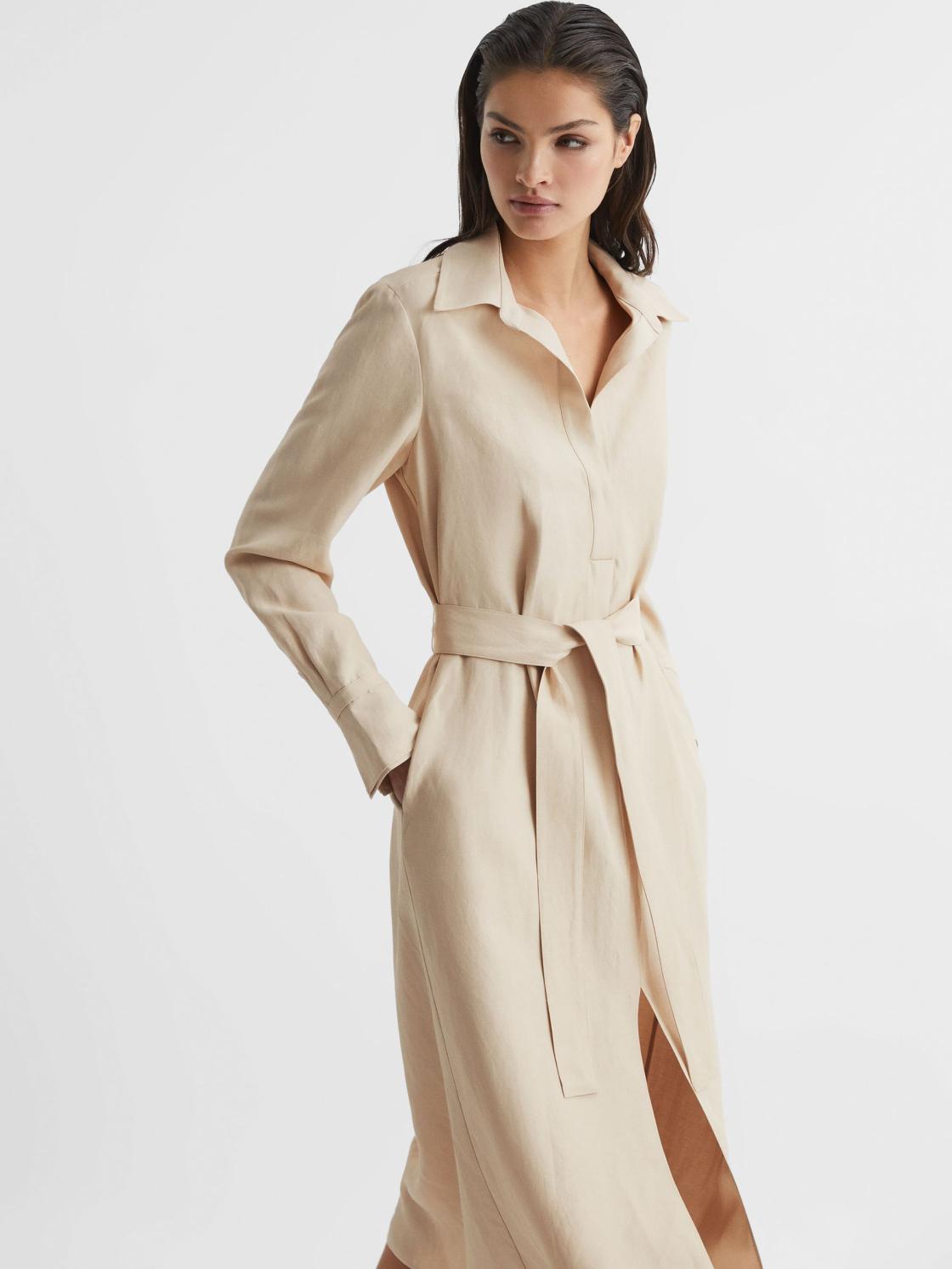 Reiss Dresses | Phoenix Linen Blend Midi Dress Black - Women