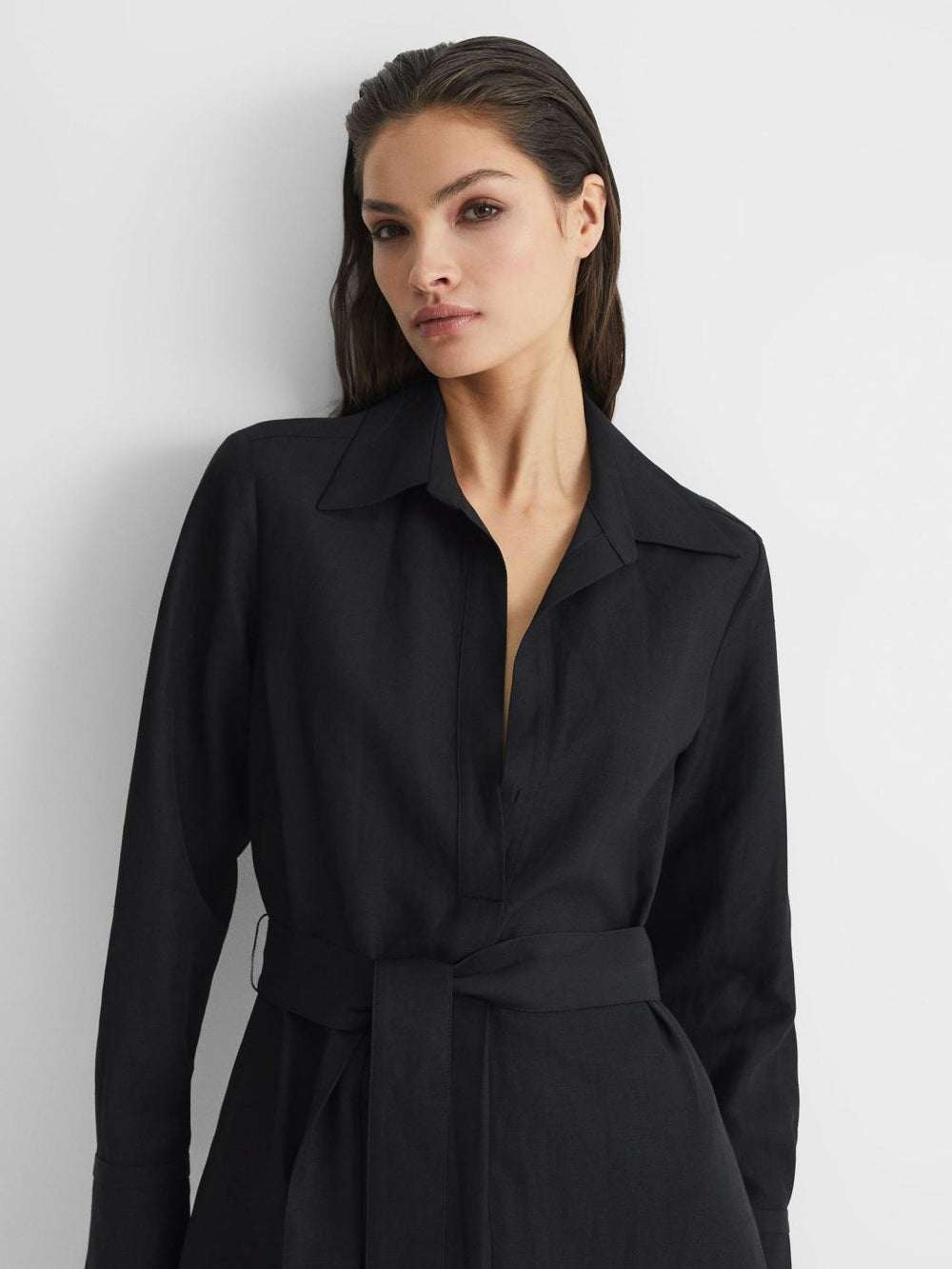 Reiss Dresses | Phoenix Linen Blend Midi Dress Black - Women