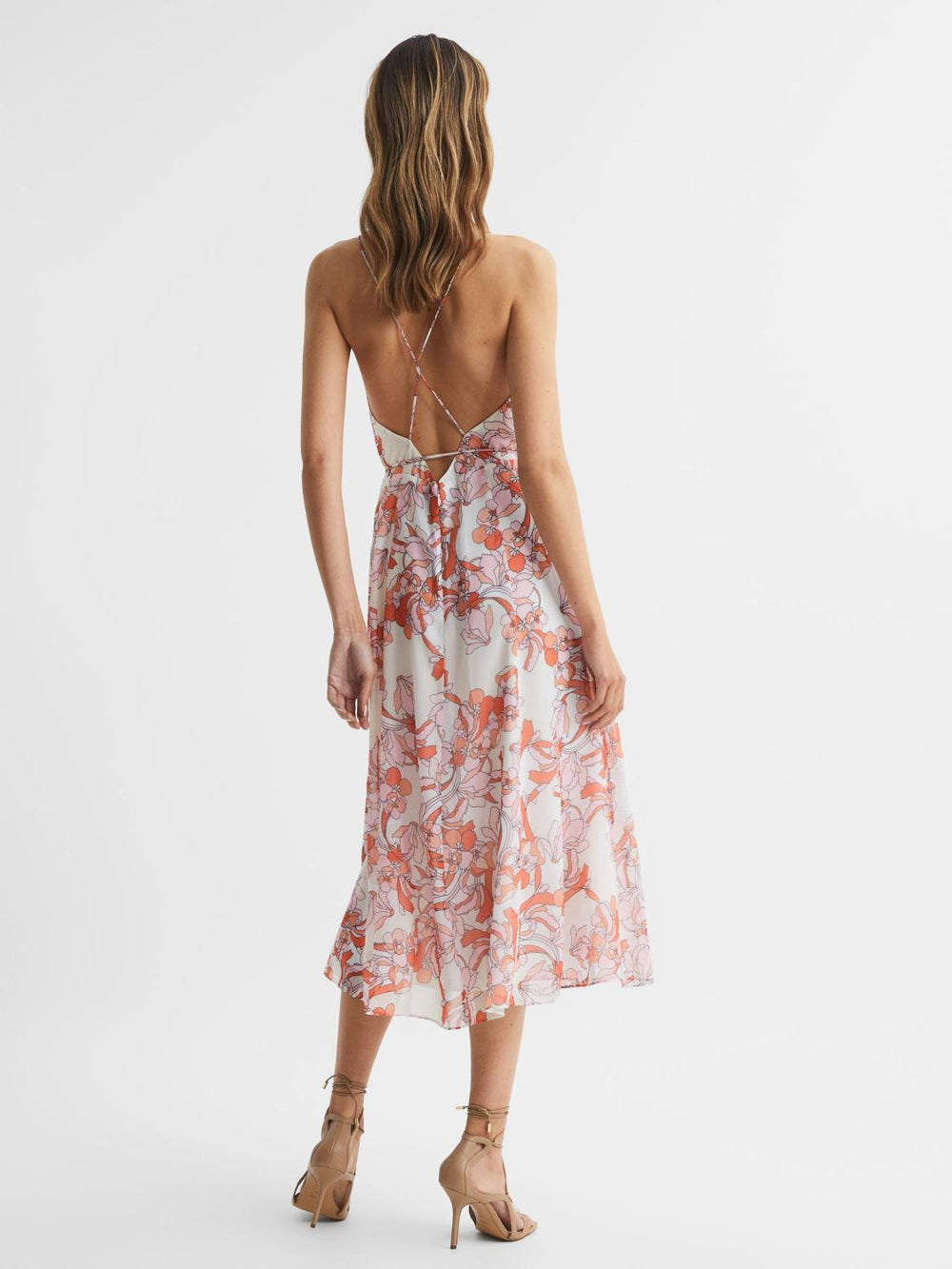 Reiss Dresses | Pippa Floral Printed Midi Dress Pale Pink - Women