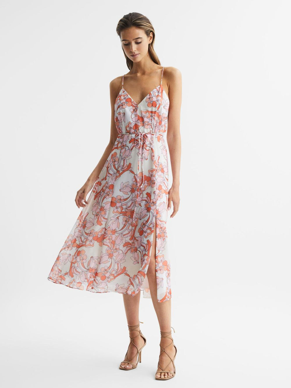 Reiss Dresses | Pippa Floral Printed Midi Dress Pale Pink - Women