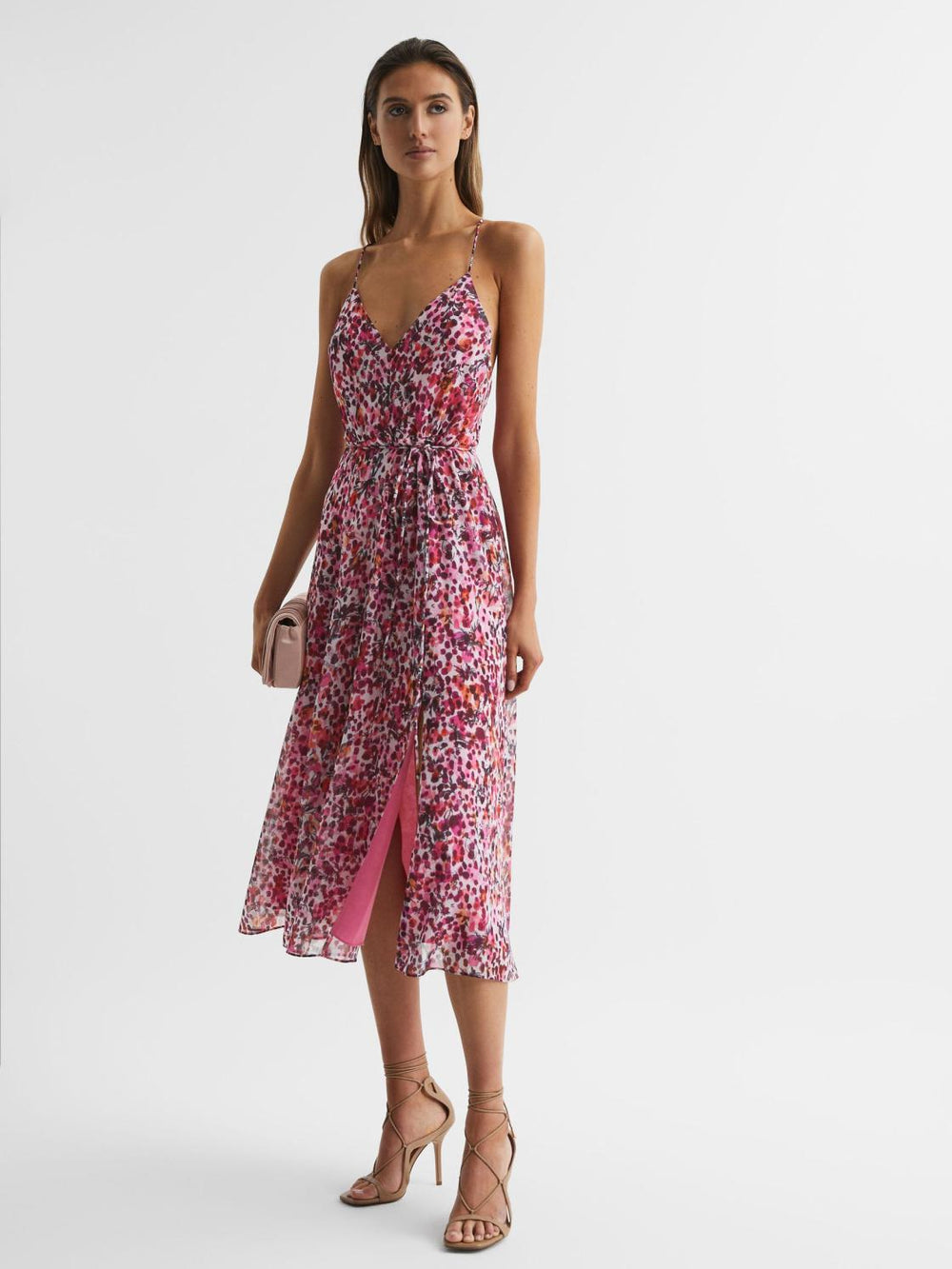 Reiss Dresses | Pippa Floral Printed Midi Dress Pink - Women