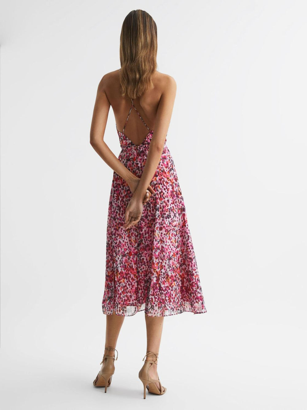 Reiss Dresses | Pippa Floral Printed Midi Dress Pink - Women