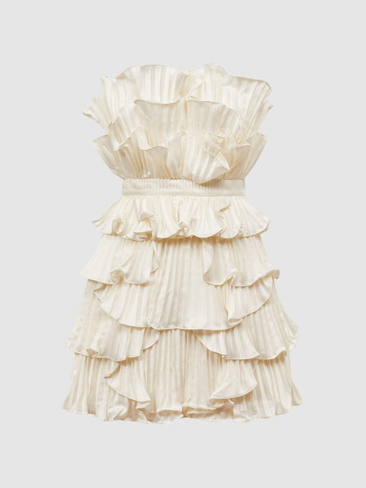 Reiss Dresses | Reed Amur Strapless Ruffle Mini Dress Ivory - Women