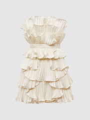 Reiss Dresses | Reed Amur Strapless Ruffle Mini Dress Ivory - Women
