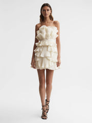 Reiss Dresses | Reed Amur Strapless Ruffle Mini Dress Ivory - Women