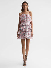 Reiss Dresses | Reed Amur Strapless Ruffle Mini Dress Rosewater Posey - Women