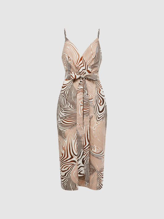 Reiss Dresses | Rosie Fitted Animal Print Midi Dress Brown/white - Women