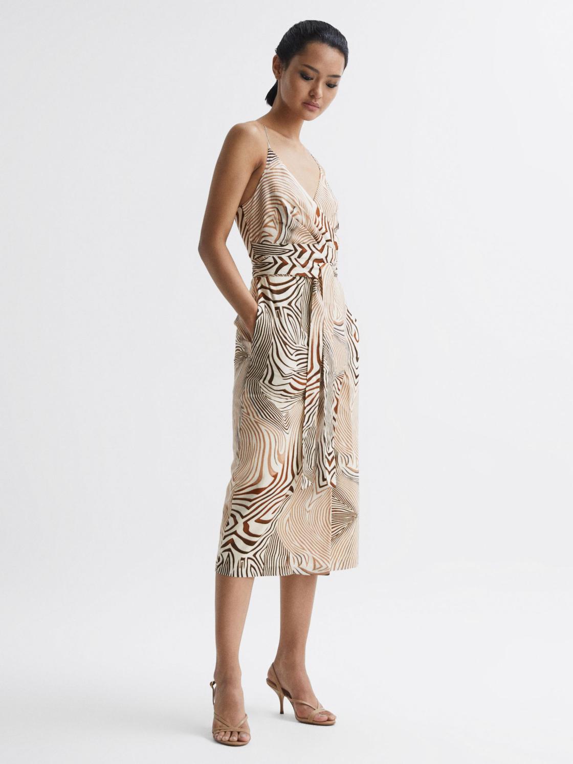 Reiss Dresses | Rosie Fitted Animal Print Midi Dress Brown/white - Women