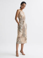 Reiss Dresses | Rosie Fitted Animal Print Midi Dress Brown/white - Women