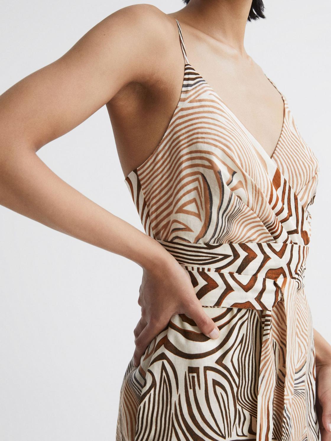 Reiss Dresses | Rosie Fitted Animal Print Midi Dress Brown/white - Women