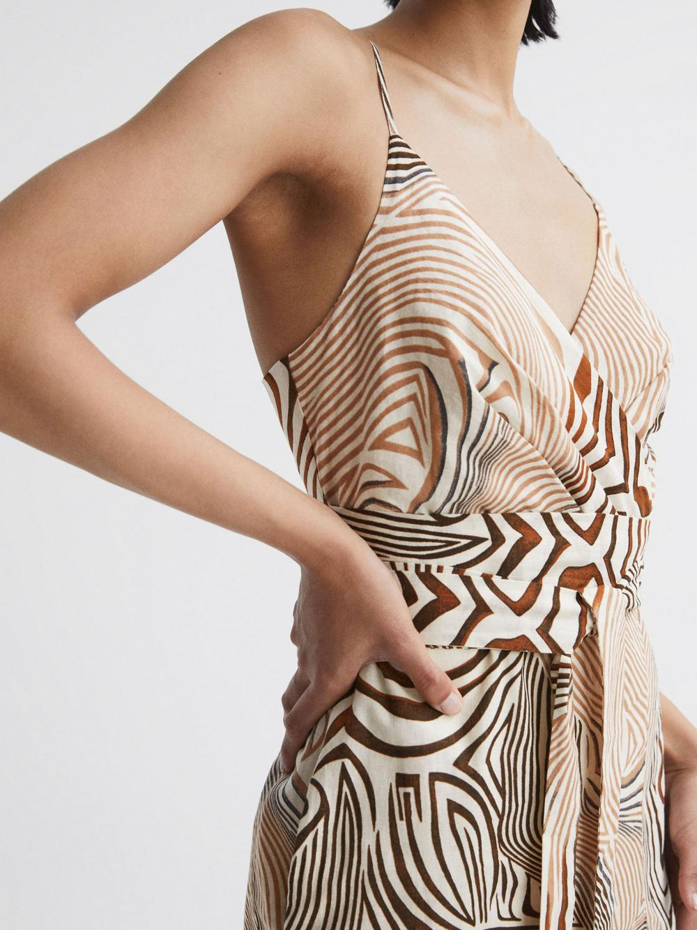 Reiss Dresses | Rosie Fitted Animal Print Midi Dress Brown/white - Women