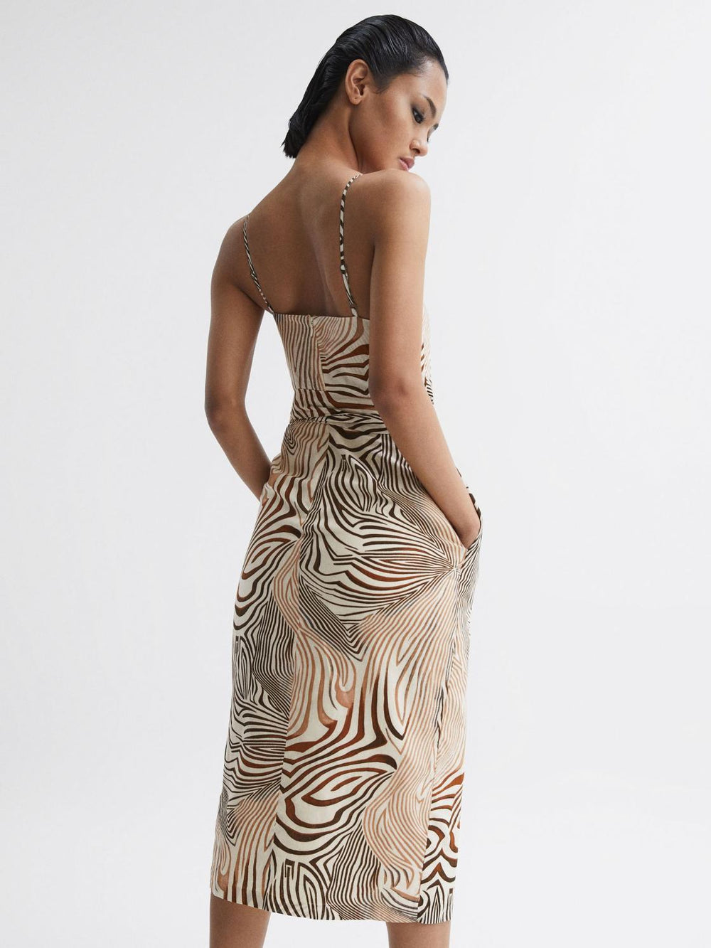Reiss Dresses | Rosie Fitted Animal Print Midi Dress Brown/white - Women