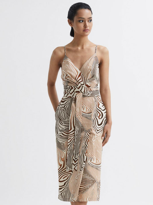 Reiss Dresses | Rosie Fitted Animal Print Midi Dress Brown/white - Women