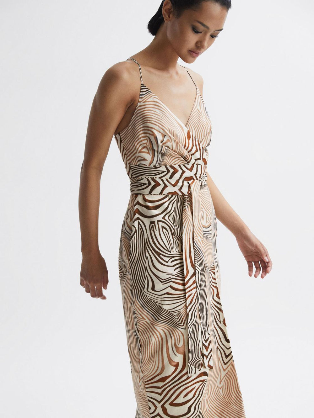Reiss Dresses | Rosie Fitted Animal Print Midi Dress Brown/white - Women