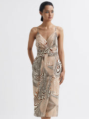 Reiss Dresses | Rosie Fitted Animal Print Midi Dress Brown/white - Women