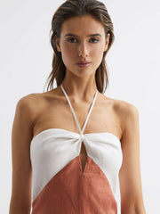 Reiss Dresses | Sian Linen Colour Block Midi Dress Rust/white - Women