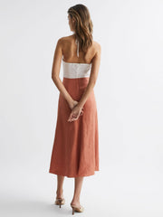 Reiss Dresses | Sian Linen Colour Block Midi Dress Rust/white - Women