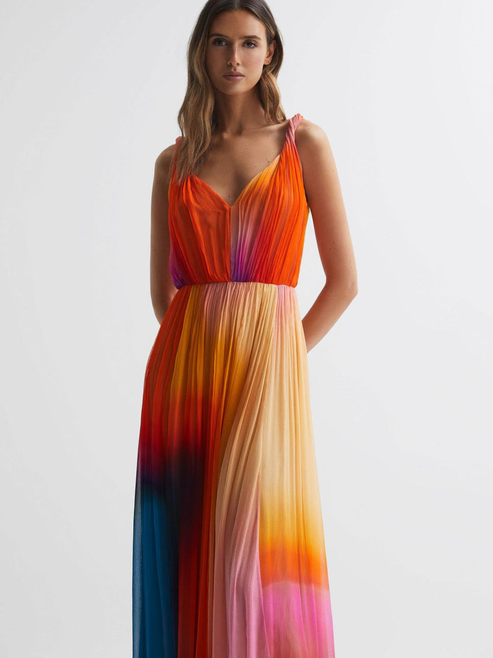 Reiss Dresses | Stacia Halston Pleated Maxi Gown Sunset Abstract - Women
