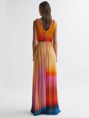 Reiss Dresses | Stacia Halston Pleated Maxi Gown Sunset Abstract - Women