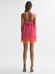 Reiss Dresses | Tate Amur Halter Neck Pleated Mini Dress Orange Punch - Women