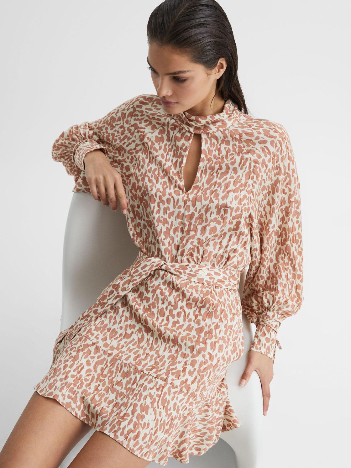 Reiss Dresses | Teya Animal Print Mini Dress Neutral - Women