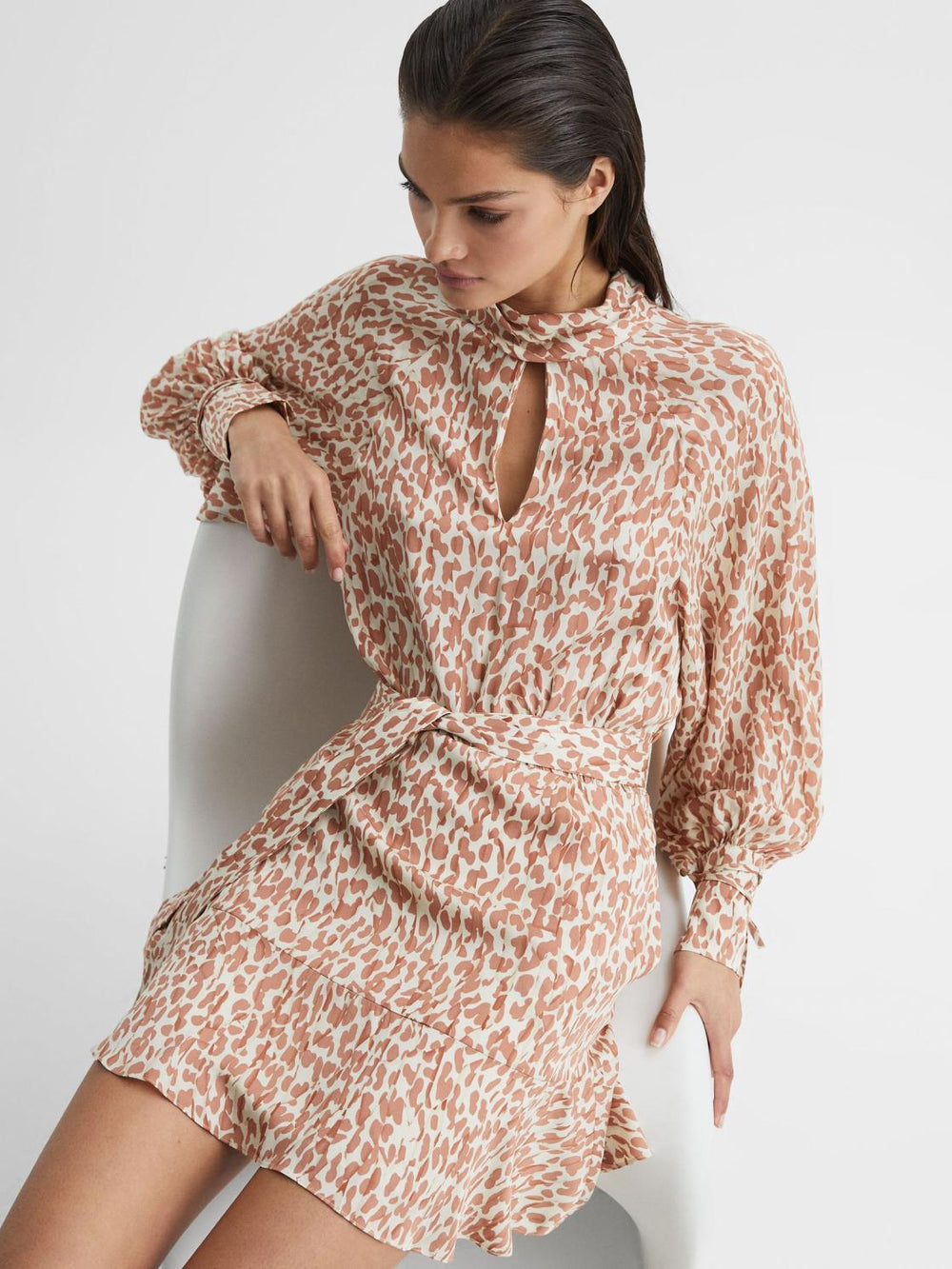 Reiss Dresses | Teya Animal Print Mini Dress Neutral - Women