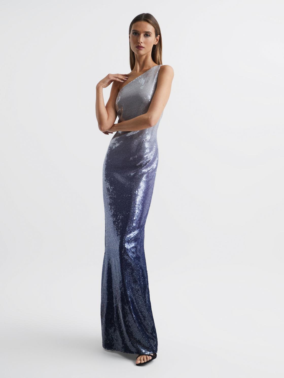 Reiss Dresses | Tiana Halston Cold Shoulder Ombre Sequin Maxi Gown Black Multi - Women