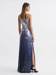 Reiss Dresses | Tiana Halston Cold Shoulder Ombre Sequin Maxi Gown Black Multi - Women