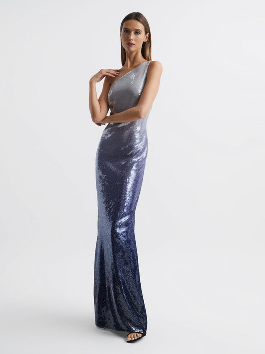 Reiss Dresses | Tiana Halston Cold Shoulder Ombre Sequin Maxi Gown Black Multi - Women