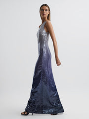 Reiss Dresses | Tiana Halston Cold Shoulder Ombre Sequin Maxi Gown Black Multi - Women