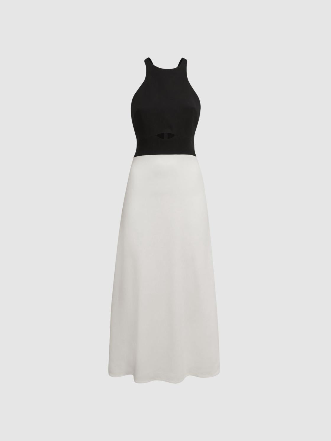 Reiss Dresses | Vienna Halter Neck Cut Out Midi Dress Black/white - Women