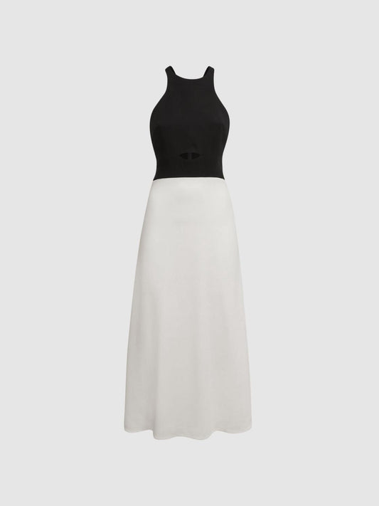 Reiss Dresses | Vienna Halter Neck Cut Out Midi Dress Black/white - Women