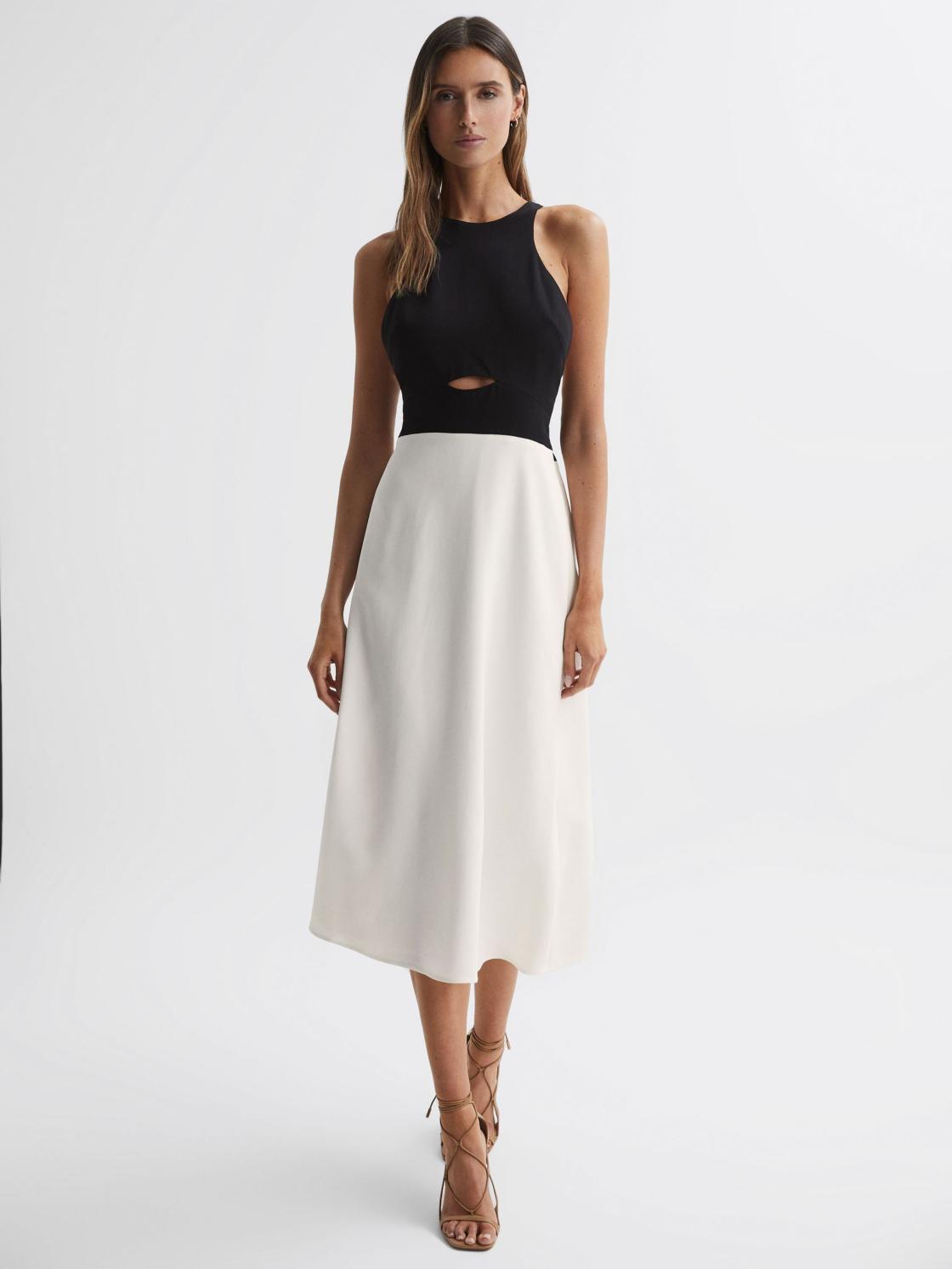 Reiss Dresses | Vienna Halter Neck Cut Out Midi Dress Black/white - Women