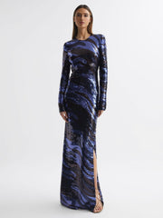 Reiss Dresses | Whitney Halston Sequin Maxi Dress Black Multi - Women