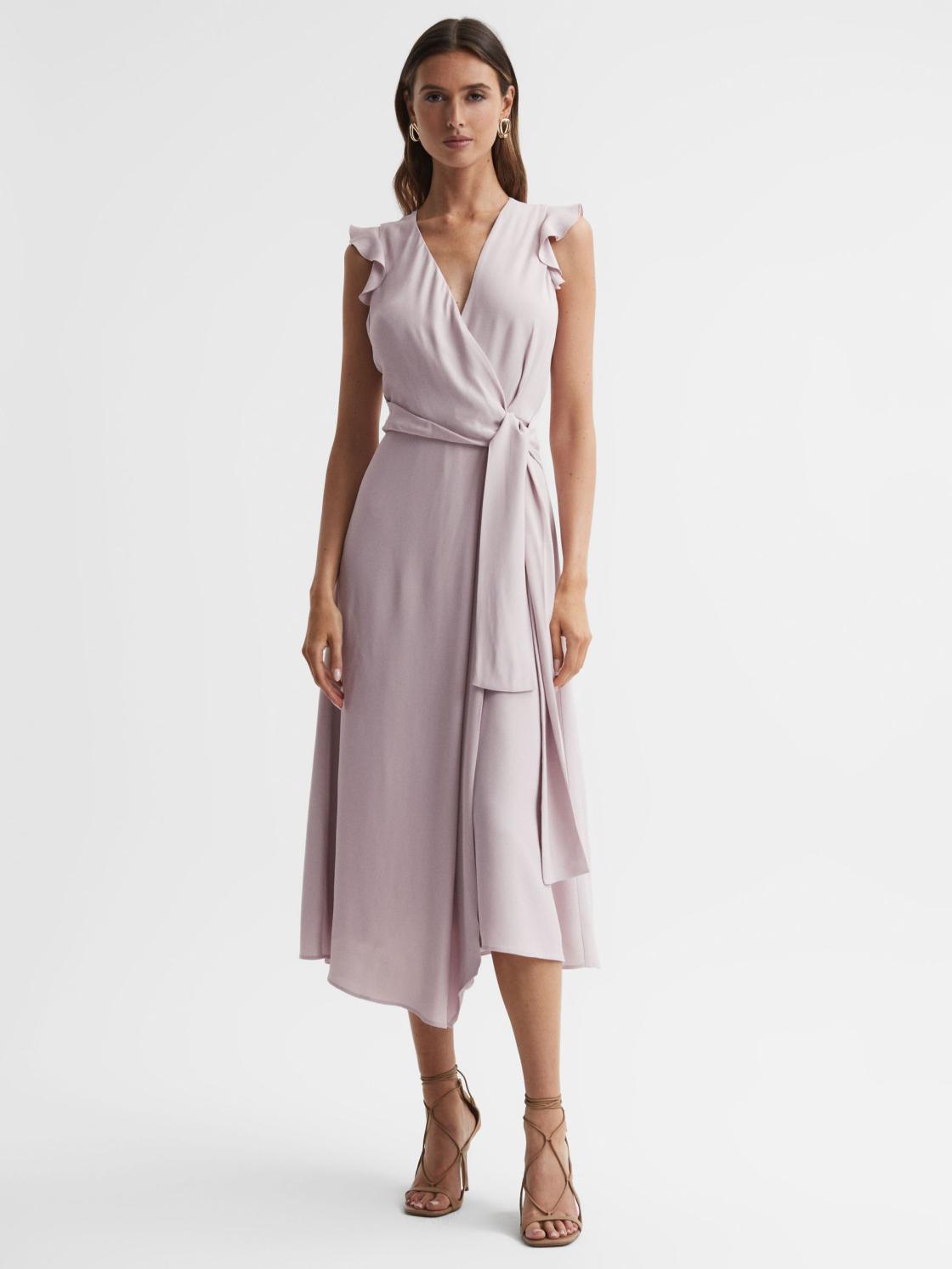 Reiss Dresses | Willow Wrap Tie Midi Dress Lilac - Women