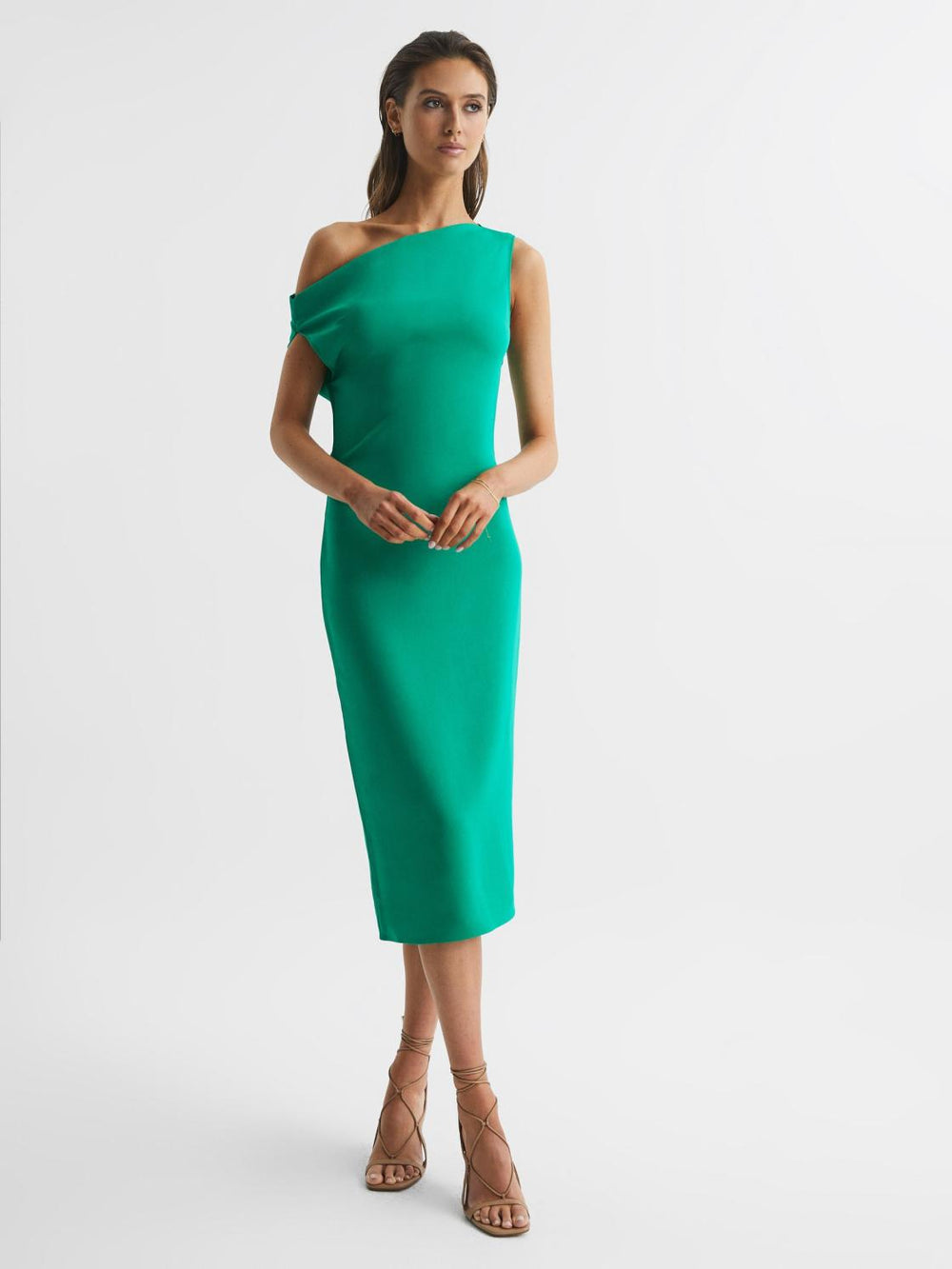 Reiss Dresses | Zaria Off-Shoulder Bodycon Midi Dress Green - Women