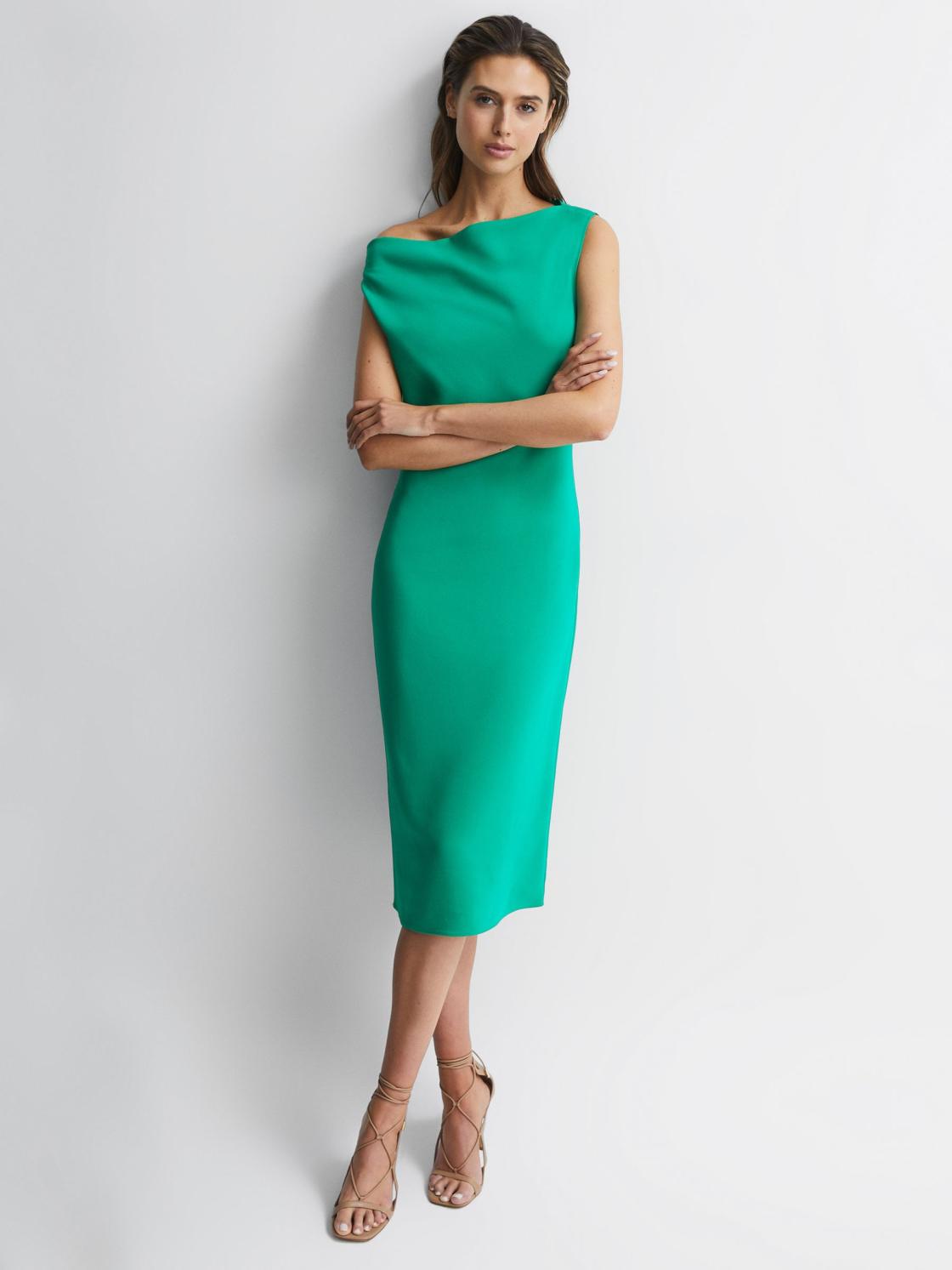 Reiss Dresses | Zaria Off-Shoulder Bodycon Midi Dress Green - Women