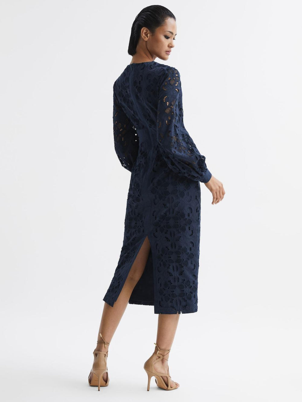 Reiss Dresses | Zena Lace Cut-Out Midi Dress Navy - Women