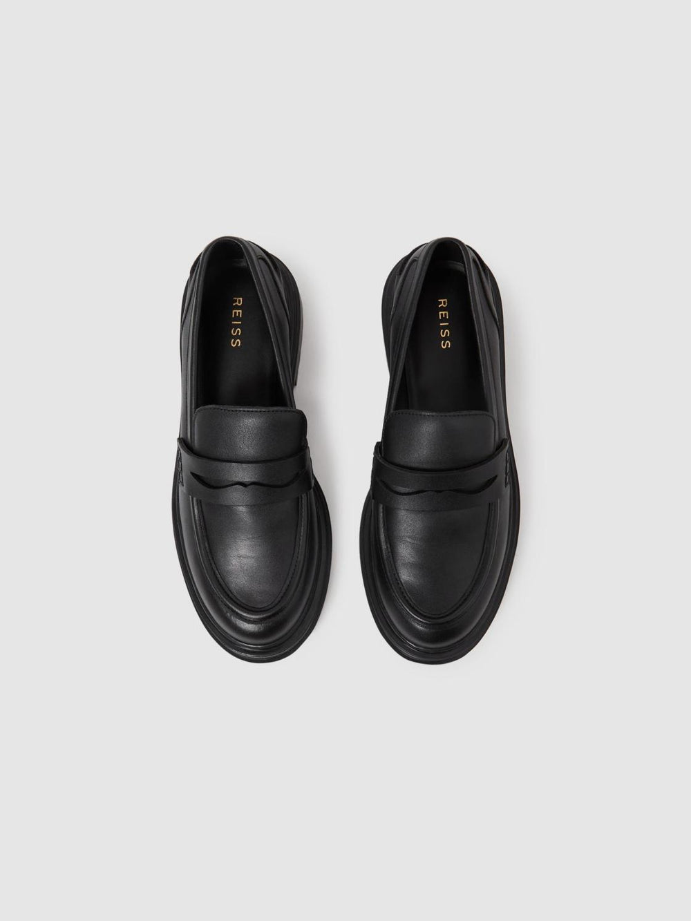 Reiss Flats | Adele Leather Chunky Cleated Loafers Black - Women